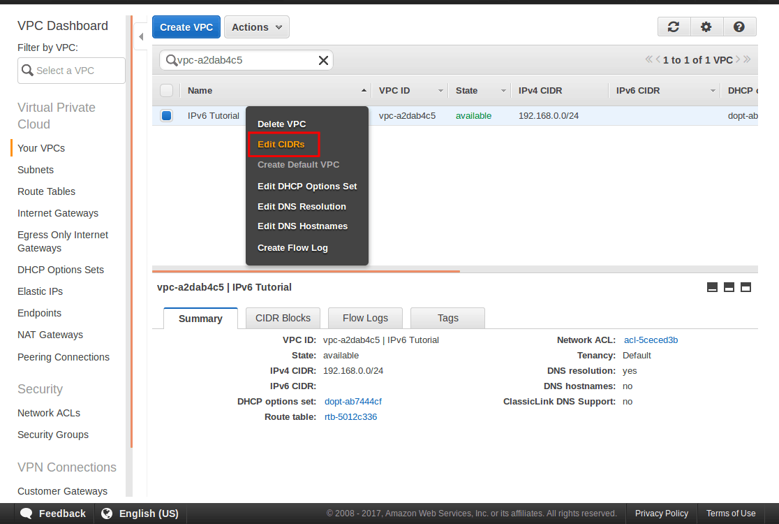 Step 4 selecting "Edit CIDRS"